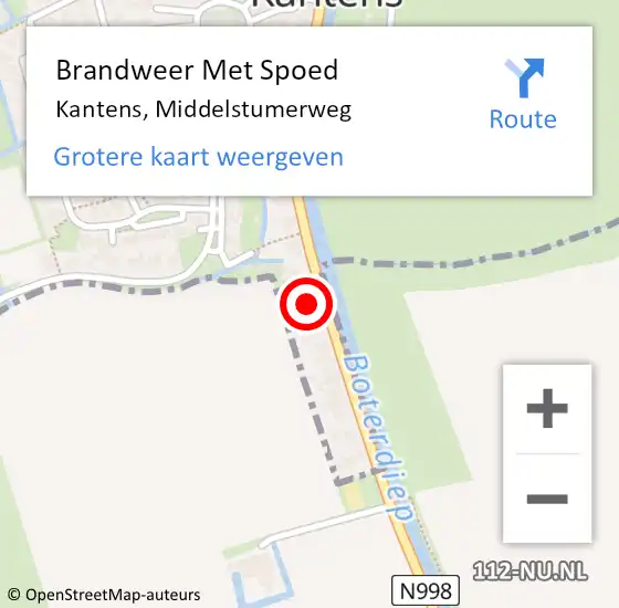 Locatie op kaart van de 112 melding: Brandweer Met Spoed Naar Kantens, Middelstumerweg op 7 mei 2023 07:33
