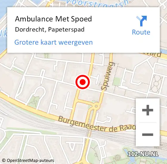 Locatie op kaart van de 112 melding: Ambulance Met Spoed Naar Dordrecht, Papeterspad op 7 mei 2023 10:06