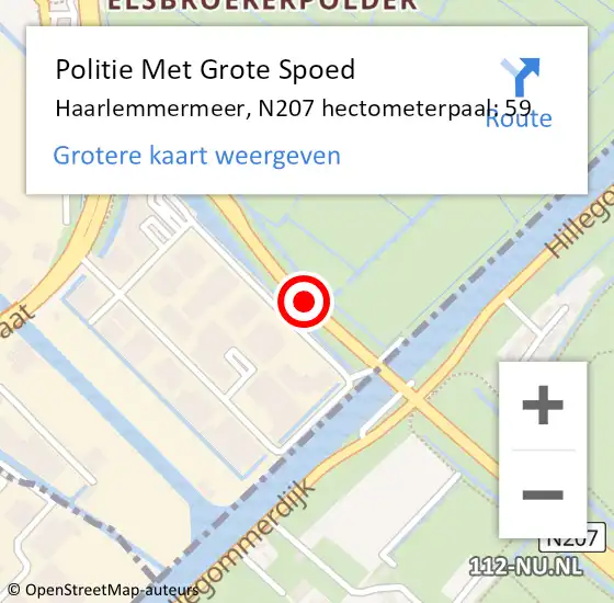 Locatie op kaart van de 112 melding: Politie Met Grote Spoed Naar Haarlemmermeer, N207 hectometerpaal: 59 op 7 mei 2023 10:16