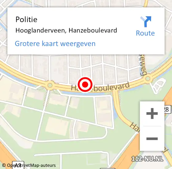Locatie op kaart van de 112 melding: Politie Hooglanderveen, Hanzeboulevard op 7 mei 2023 10:31