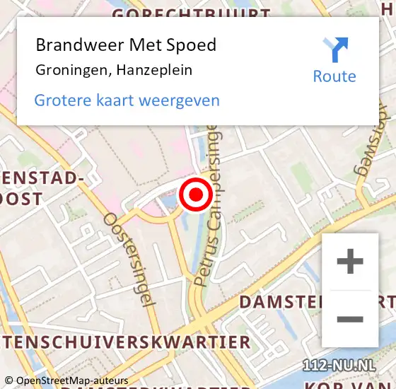 Locatie op kaart van de 112 melding: Brandweer Met Spoed Naar Groningen, Hanzeplein op 7 mei 2023 11:53