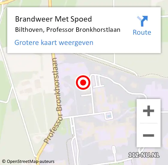 Locatie op kaart van de 112 melding: Brandweer Met Spoed Naar Bilthoven, Professor Bronkhorstlaan op 7 mei 2023 13:51