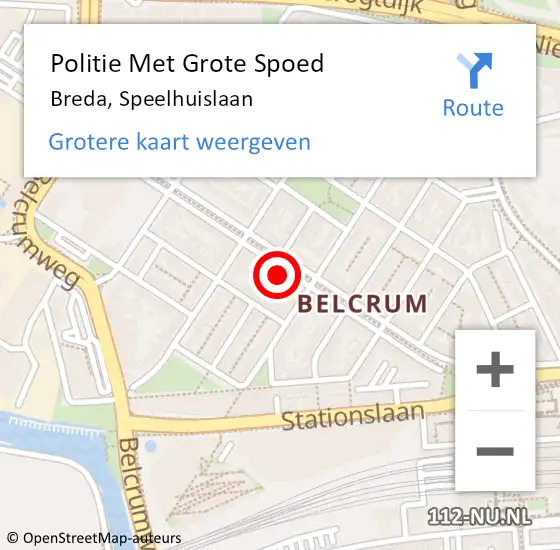 Locatie op kaart van de 112 melding: Politie Met Grote Spoed Naar Breda, Speelhuislaan op 7 mei 2023 14:19