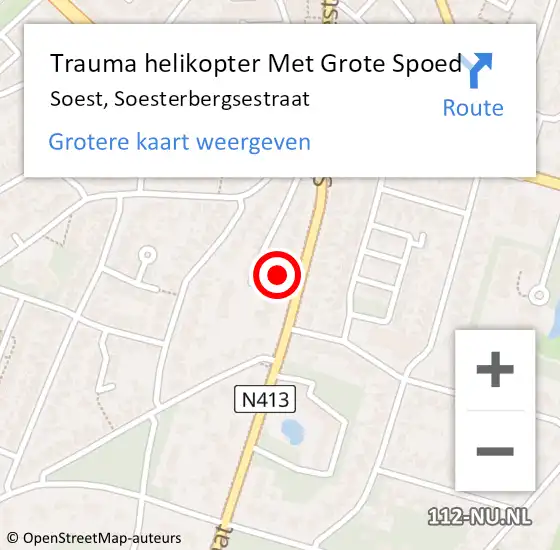 Locatie op kaart van de 112 melding: Trauma helikopter Met Grote Spoed Naar Soest, Soesterbergsestraat op 7 mei 2023 14:31