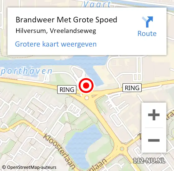 Locatie op kaart van de 112 melding: Brandweer Met Grote Spoed Naar Hilversum, Vreelandseweg op 7 mei 2023 15:06