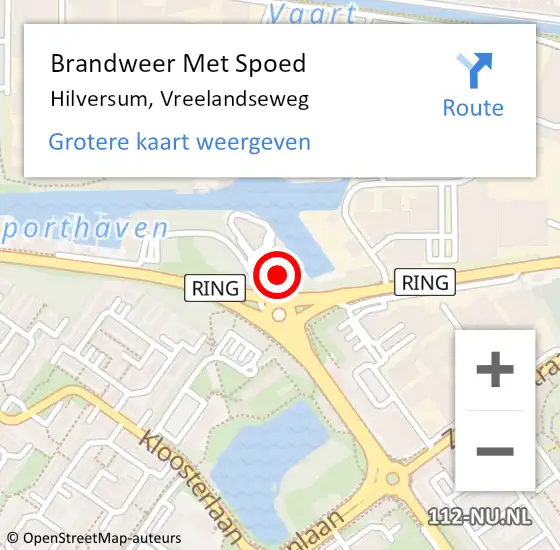 Locatie op kaart van de 112 melding: Brandweer Met Spoed Naar Hilversum, Vreelandseweg op 7 mei 2023 15:07