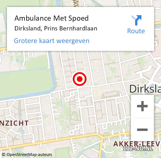 Locatie op kaart van de 112 melding: Ambulance Met Spoed Naar Dirksland, Prins Bernhardlaan op 7 mei 2023 16:13