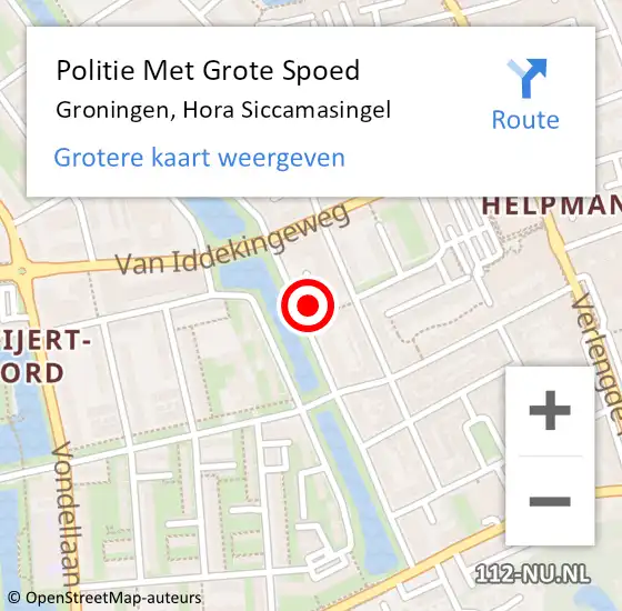 Locatie op kaart van de 112 melding: Politie Met Grote Spoed Naar Groningen, Hora Siccamasingel op 7 mei 2023 16:57
