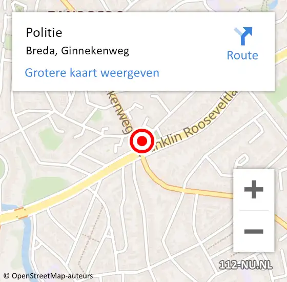 Locatie op kaart van de 112 melding: Politie Breda, Ginnekenweg op 7 mei 2023 19:02