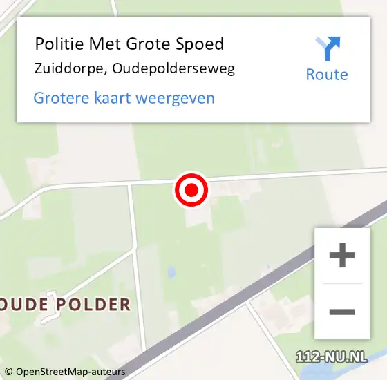 Locatie op kaart van de 112 melding: Politie Met Grote Spoed Naar Zuiddorpe, Oudepolderseweg op 7 mei 2023 21:48