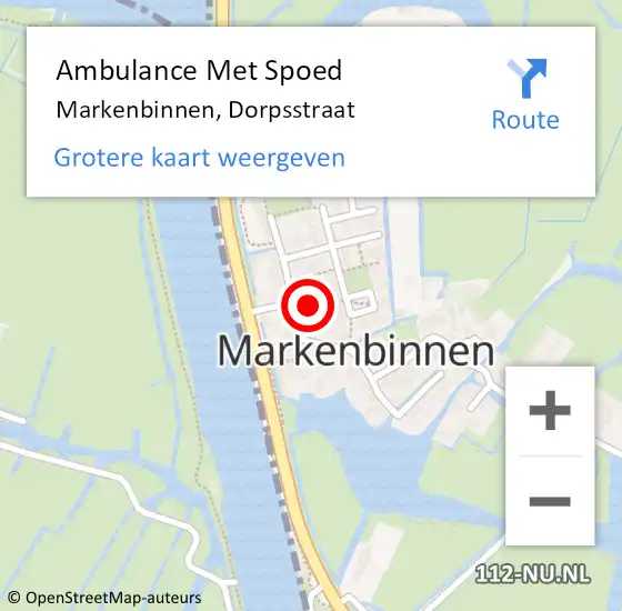 Locatie op kaart van de 112 melding: Ambulance Met Spoed Naar Markenbinnen, Dorpsstraat op 7 mei 2023 21:56