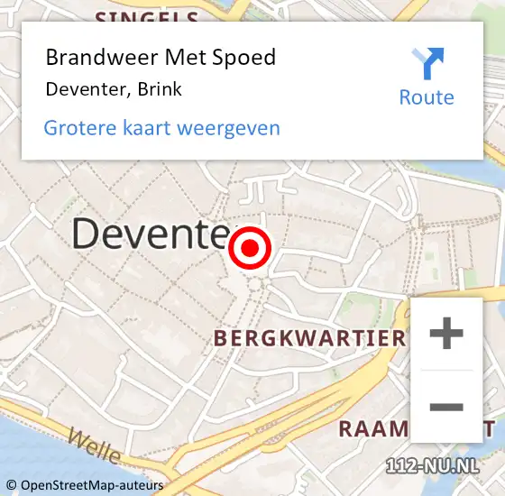Locatie op kaart van de 112 melding: Brandweer Met Spoed Naar Deventer, Brink op 8 mei 2023 00:55