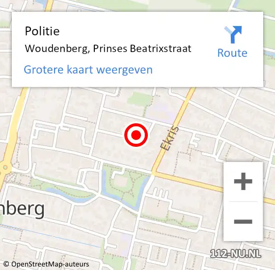 Locatie op kaart van de 112 melding: Politie Woudenberg, Prinses Beatrixstraat op 8 mei 2023 01:06