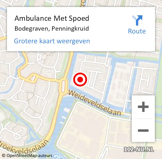 Locatie op kaart van de 112 melding: Ambulance Met Spoed Naar Bodegraven, Penningkruid op 8 mei 2023 08:38