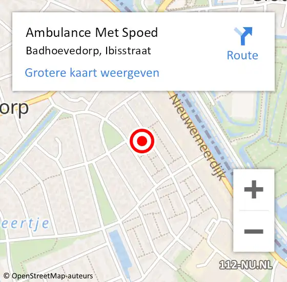 Locatie op kaart van de 112 melding: Ambulance Met Spoed Naar Badhoevedorp, Ibisstraat op 8 mei 2023 10:36