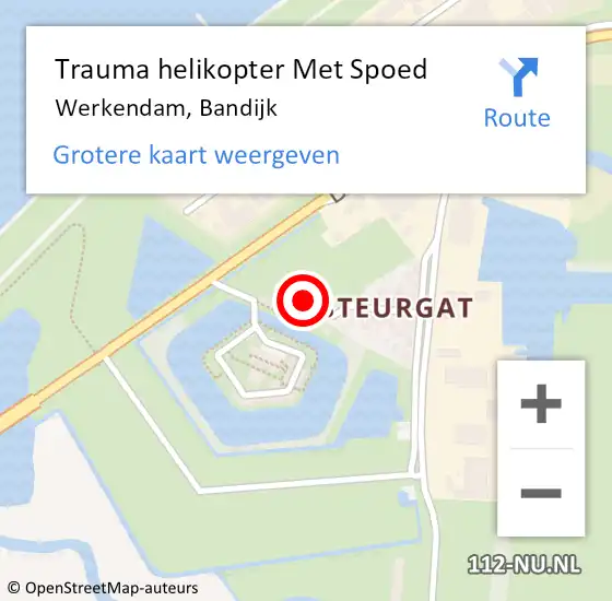 Locatie op kaart van de 112 melding: Trauma helikopter Met Spoed Naar Werkendam, Bandijk op 8 mei 2023 11:48