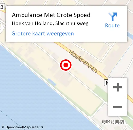 Locatie op kaart van de 112 melding: Ambulance Met Grote Spoed Naar Hoek van Holland, Slachthuisweg op 8 mei 2023 12:20