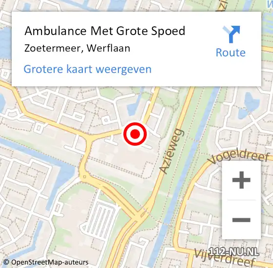 Locatie op kaart van de 112 melding: Ambulance Met Grote Spoed Naar Zoetermeer, Werflaan op 8 mei 2023 13:05