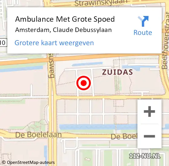 Locatie op kaart van de 112 melding: Ambulance Met Grote Spoed Naar Amsterdam, Claude Debussylaan op 8 mei 2023 14:23