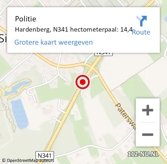 Locatie op kaart van de 112 melding: Politie Hardenberg, N341 hectometerpaal: 14,4 op 8 mei 2023 16:18
