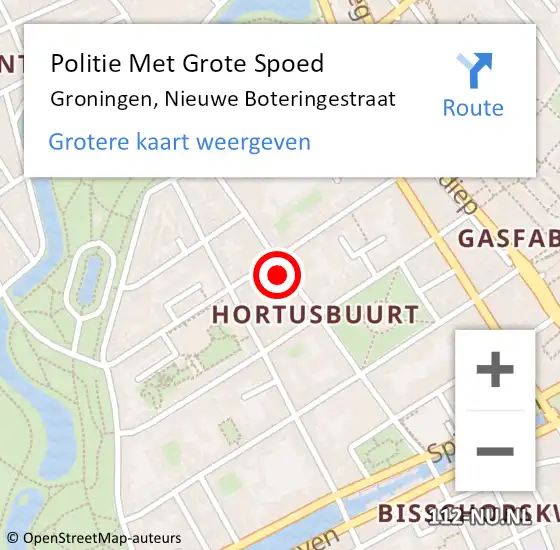 Locatie op kaart van de 112 melding: Politie Met Grote Spoed Naar Groningen, Nieuwe Boteringestraat op 8 mei 2023 16:43