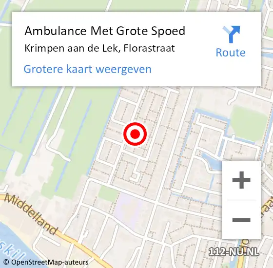 Locatie op kaart van de 112 melding: Ambulance Met Grote Spoed Naar Krimpen aan de Lek, Florastraat op 8 mei 2023 22:59