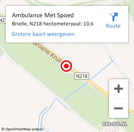 Locatie op kaart van de 112 melding: Ambulance Met Spoed Naar Brielle, N218 hectometerpaal: 10,6 op 9 mei 2023 08:58
