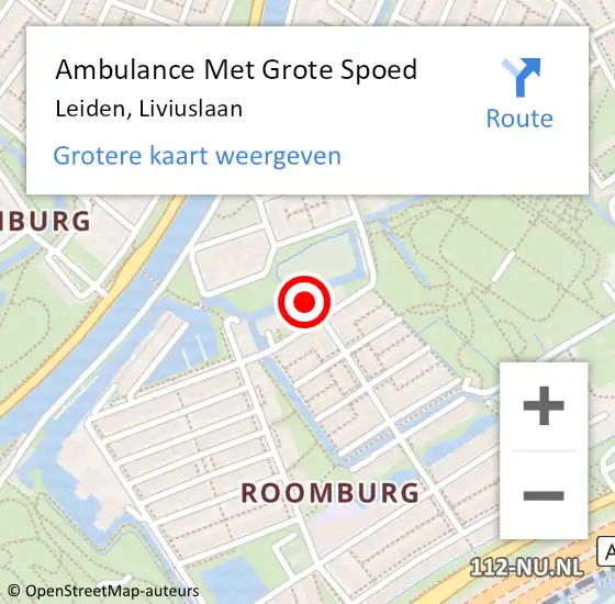 Locatie op kaart van de 112 melding: Ambulance Met Grote Spoed Naar Leiden, Liviuslaan op 9 mei 2023 14:14