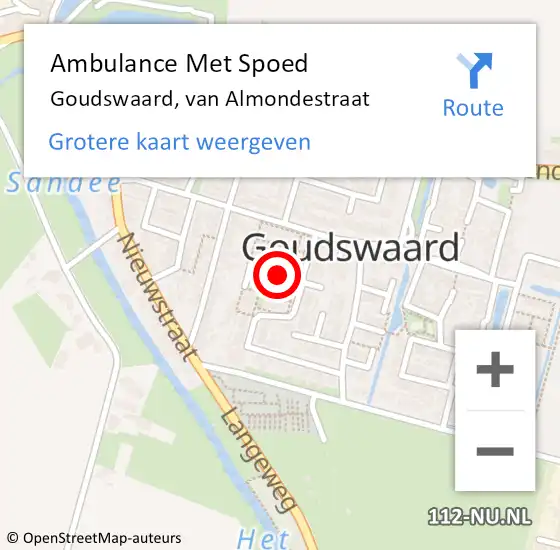Locatie op kaart van de 112 melding: Ambulance Met Spoed Naar Goudswaard, van Almondestraat op 9 mei 2023 15:54