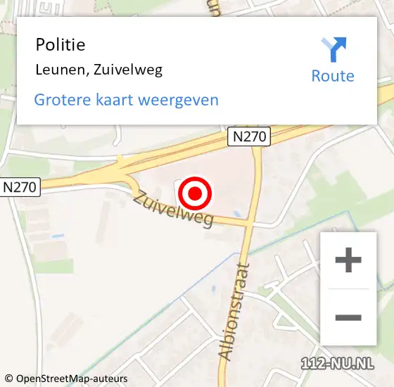 Locatie op kaart van de 112 melding: Politie Leunen, Zuivelweg op 9 mei 2023 16:55