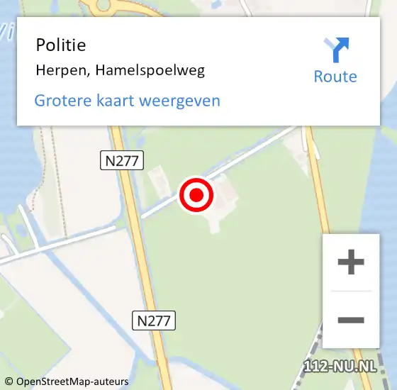 Locatie op kaart van de 112 melding: Politie Herpen, Hamelspoelweg op 9 mei 2023 17:54