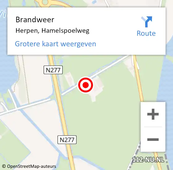 Locatie op kaart van de 112 melding: Brandweer Herpen, Hamelspoelweg op 9 mei 2023 17:54
