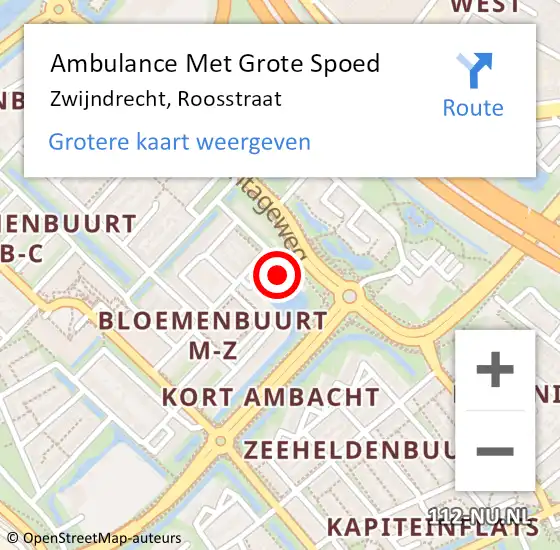 Locatie op kaart van de 112 melding: Ambulance Met Grote Spoed Naar Zwijndrecht, Roosstraat op 9 mei 2023 17:58