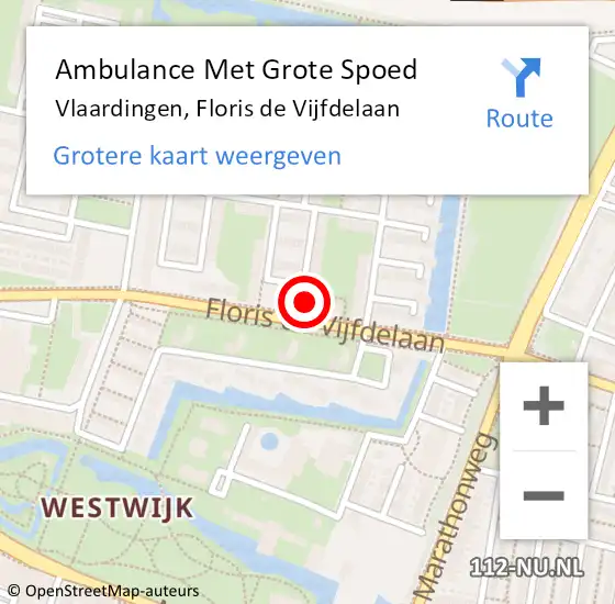 Locatie op kaart van de 112 melding: Ambulance Met Grote Spoed Naar Vlaardingen, Floris de Vijfdelaan op 9 mei 2023 18:54