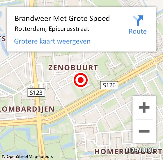 Locatie op kaart van de 112 melding: Brandweer Met Grote Spoed Naar Rotterdam, Epicurusstraat op 9 mei 2023 19:01