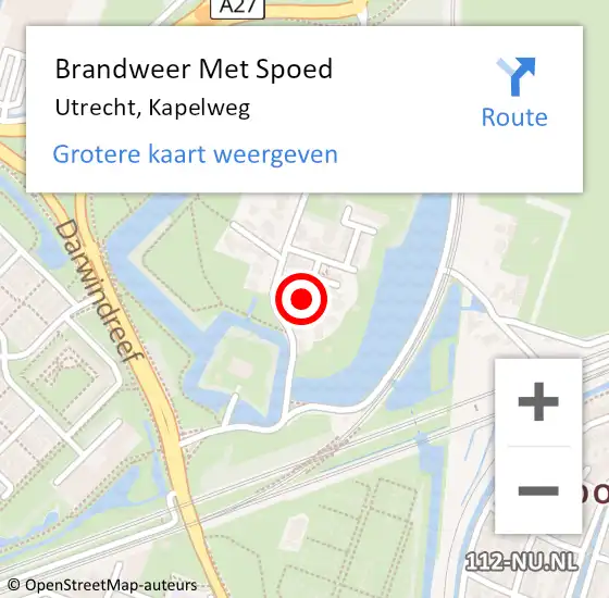 Locatie op kaart van de 112 melding: Brandweer Met Spoed Naar Utrecht, Kapelweg op 9 mei 2023 21:44