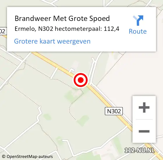 Locatie op kaart van de 112 melding: Brandweer Met Grote Spoed Naar Ermelo, N302 hectometerpaal: 112,4 op 10 mei 2023 09:02