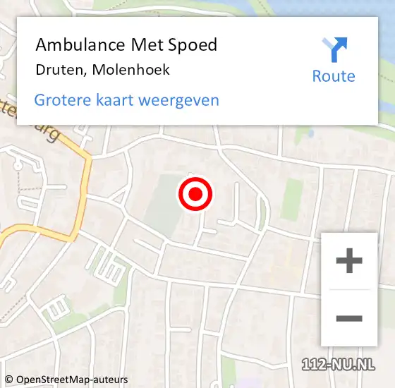 Locatie op kaart van de 112 melding: Ambulance Met Spoed Naar Druten, Molenhoek op 10 mei 2023 10:38