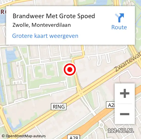 Locatie op kaart van de 112 melding: Brandweer Met Grote Spoed Naar Zwolle, Monteverdilaan op 10 mei 2023 11:50