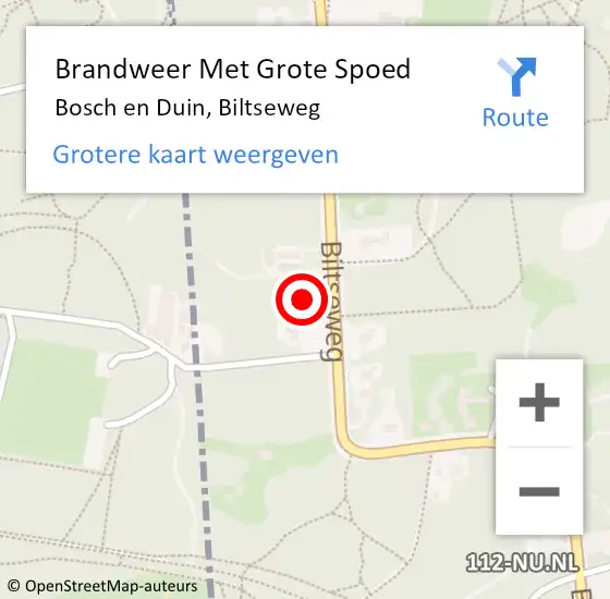 Locatie op kaart van de 112 melding: Brandweer Met Grote Spoed Naar Bosch en Duin, Biltseweg op 10 mei 2023 12:03