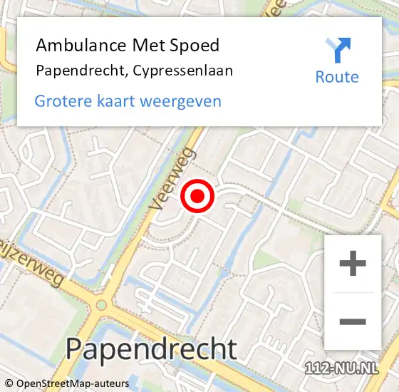 Locatie op kaart van de 112 melding: Ambulance Met Spoed Naar Papendrecht, Cypressenlaan op 10 mei 2023 12:39