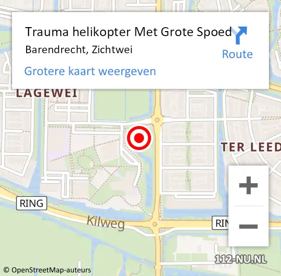 Locatie op kaart van de 112 melding: Trauma helikopter Met Grote Spoed Naar Barendrecht, Zichtwei op 10 mei 2023 12:44