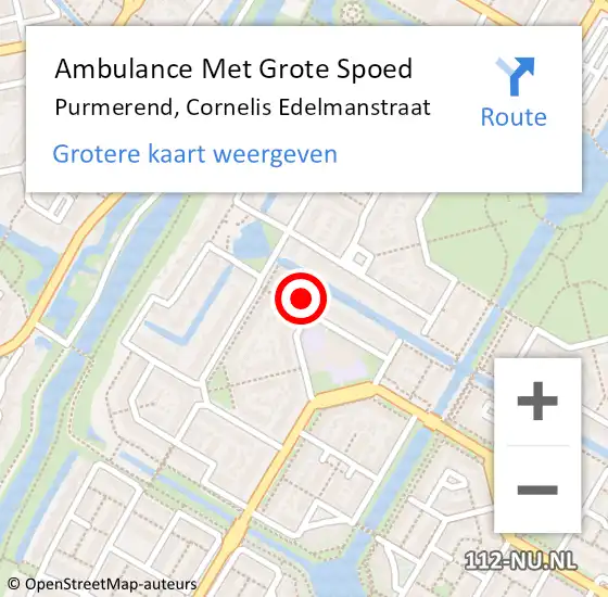 Locatie op kaart van de 112 melding: Ambulance Met Grote Spoed Naar Purmerend, Cornelis Edelmanstraat op 10 mei 2023 13:31