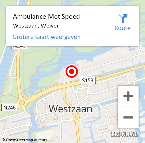 Locatie op kaart van de 112 melding: Ambulance Met Spoed Naar Westzaan, Weiver op 10 mei 2023 14:22