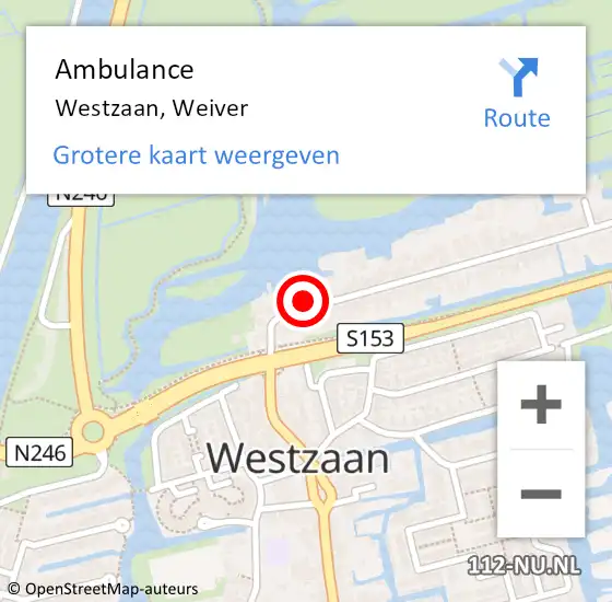 Locatie op kaart van de 112 melding: Ambulance Westzaan, Weiver op 10 mei 2023 14:54