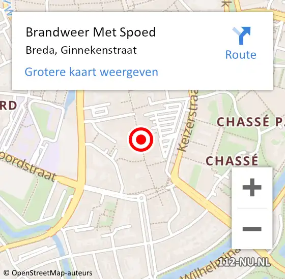 Locatie op kaart van de 112 melding: Brandweer Met Spoed Naar Breda, Ginnekenstraat op 10 mei 2023 15:14