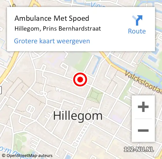 Locatie op kaart van de 112 melding: Ambulance Met Spoed Naar Hillegom, Prins Bernhardstraat op 10 mei 2023 15:34