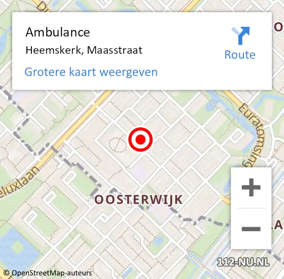 Locatie op kaart van de 112 melding: Ambulance Heemskerk, Maasstraat op 10 mei 2023 15:59