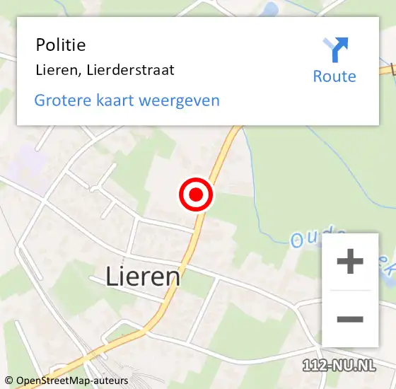Locatie op kaart van de 112 melding: Politie Lieren, Lierderstraat op 10 mei 2023 16:33