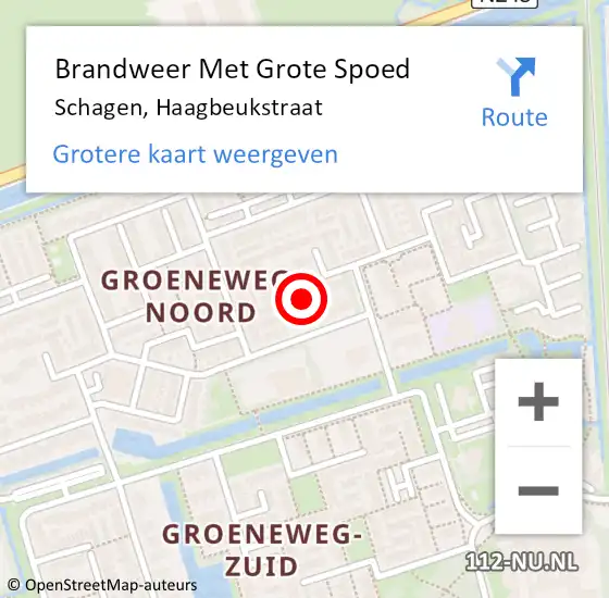 Locatie op kaart van de 112 melding: Brandweer Met Grote Spoed Naar Schagen, Haagbeukstraat op 10 mei 2023 16:54